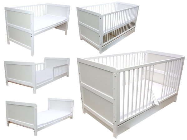 Kinderbett Juniorbett Beistellbett 140x70 cm 3in1 weiß mit Matratze und Schublade